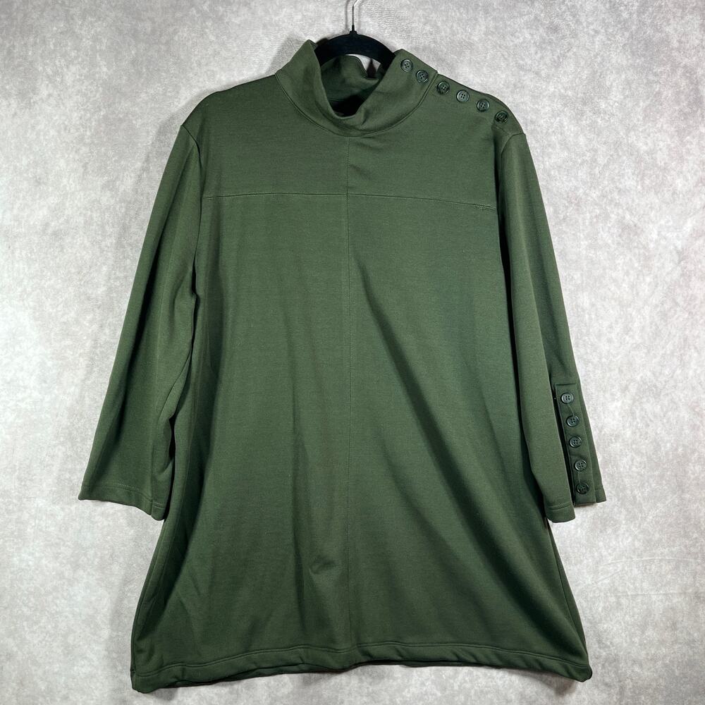 North Style Sweater Womens Size XL‎ Green Knit Mock Neck Pullover 3/4 Sleeves
